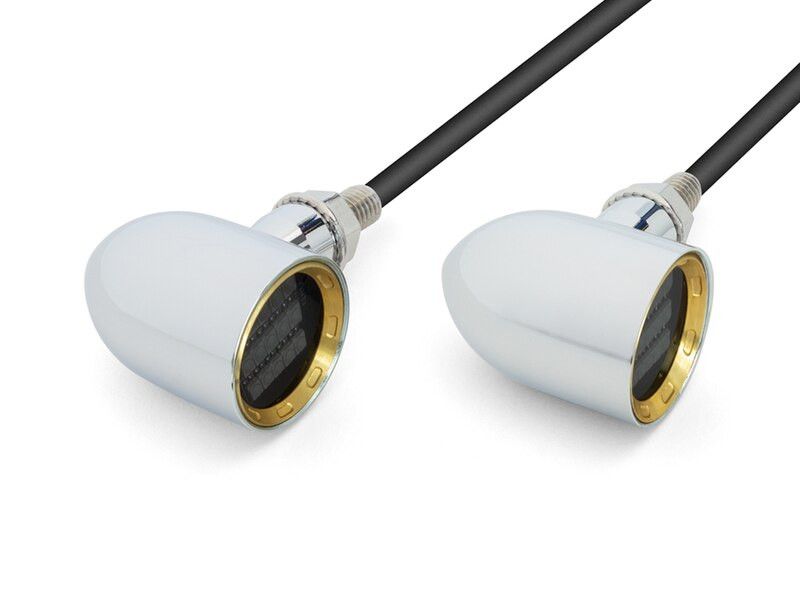 Chrome Mini LED Motorbike Indicators - CNC Aluminium with Brass