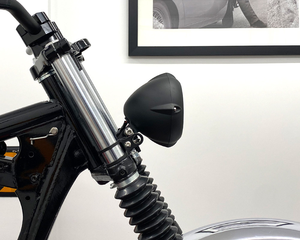 Motorcycle Headlight 4.5 Torpedo Matte Black Metal Case Bottom Mount