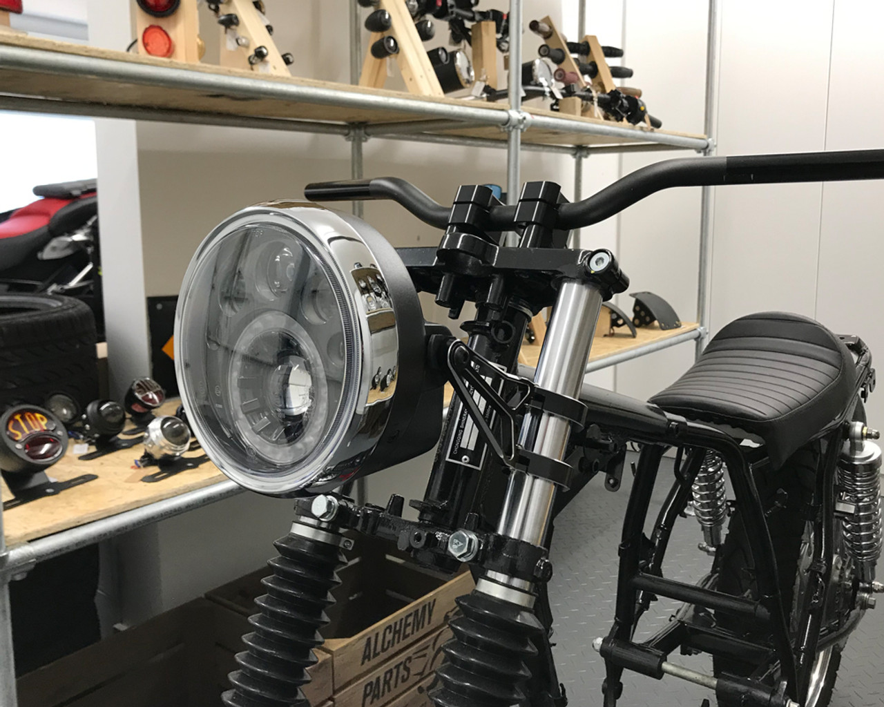 Alchemy Parts Chrom Motorrad Scheinwerfer 6.5 inch Durchmesser 12V
