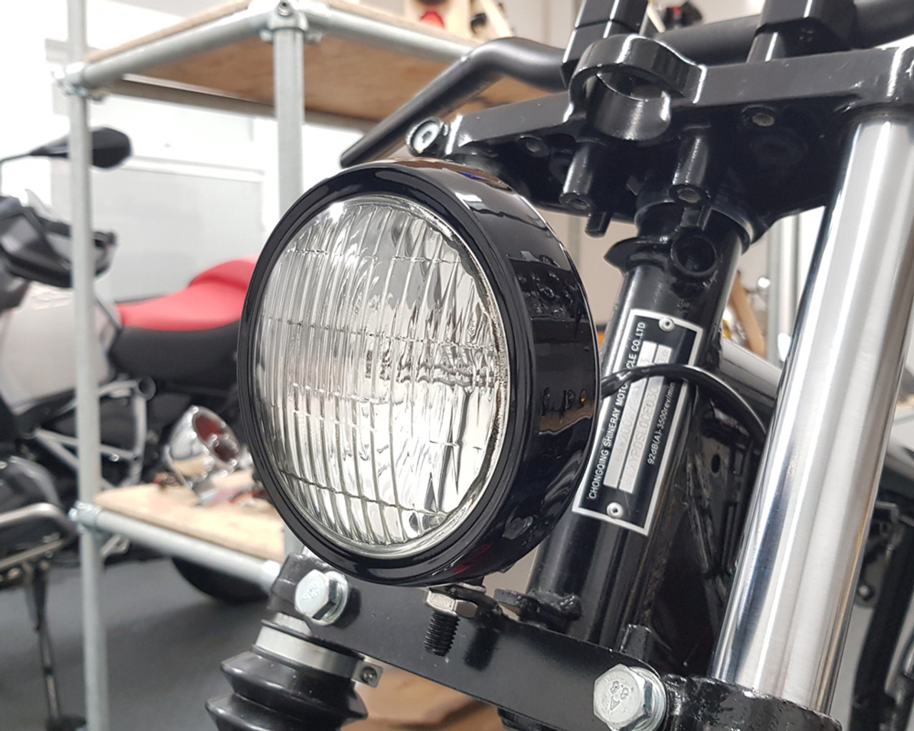 5 Motorcycle Shallow Headlight 12V 55W in Gloss Black for Project Custom  Bike