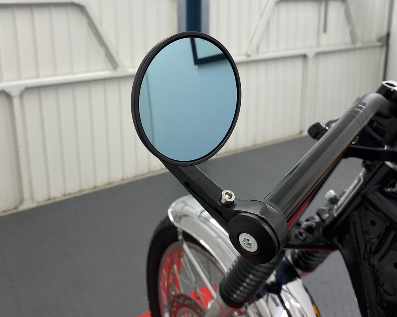 Motorbike Handlebar Bar End Mirrors - Round with Blue Tinted Glass - PAIR