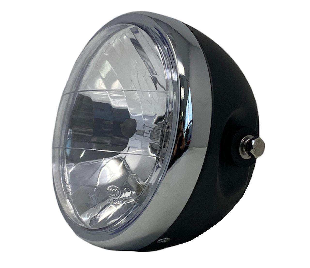 Motorcycle Headlight Matt Black Metal With Chrome Bezel for Custom Project  Retro Bike