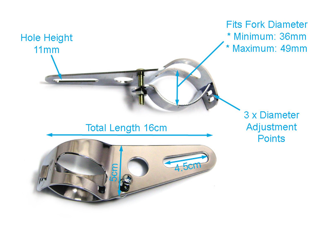 Pair Of Chrome Universal Fork Mount Headlight Brackets fit 36mm - 49mm  Forks for Motorbike Trike