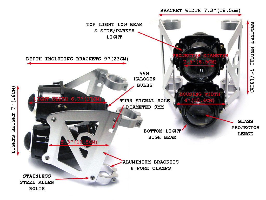 Streetfighter Motorbike Headlight Projector - Dual Stacked (size