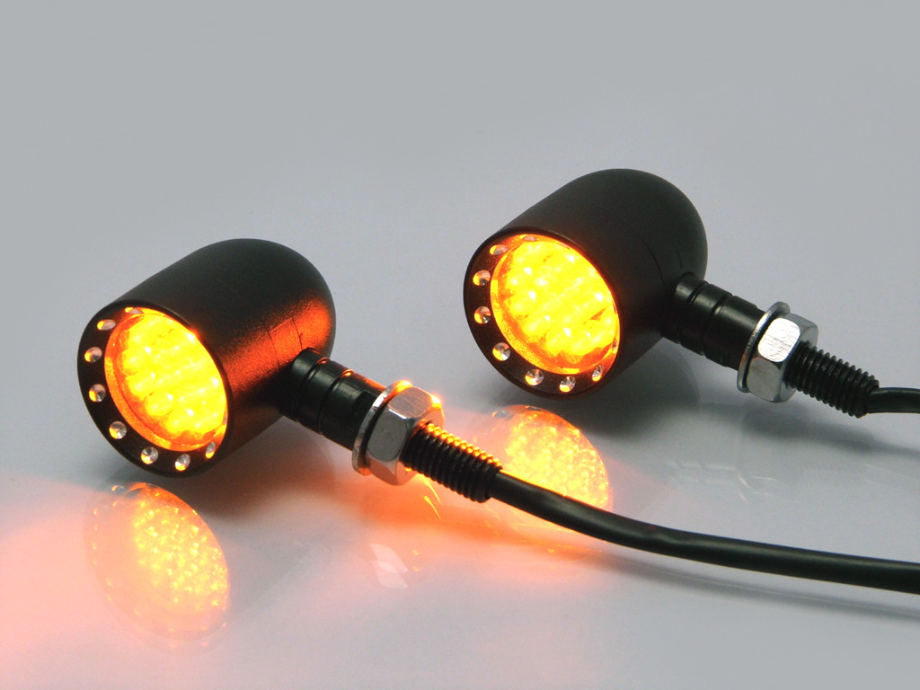 Universal Black LED Turn Signal Mirrors For Motorcycles – Pair, Aluminum, Non-Fold, Street & Off-Road