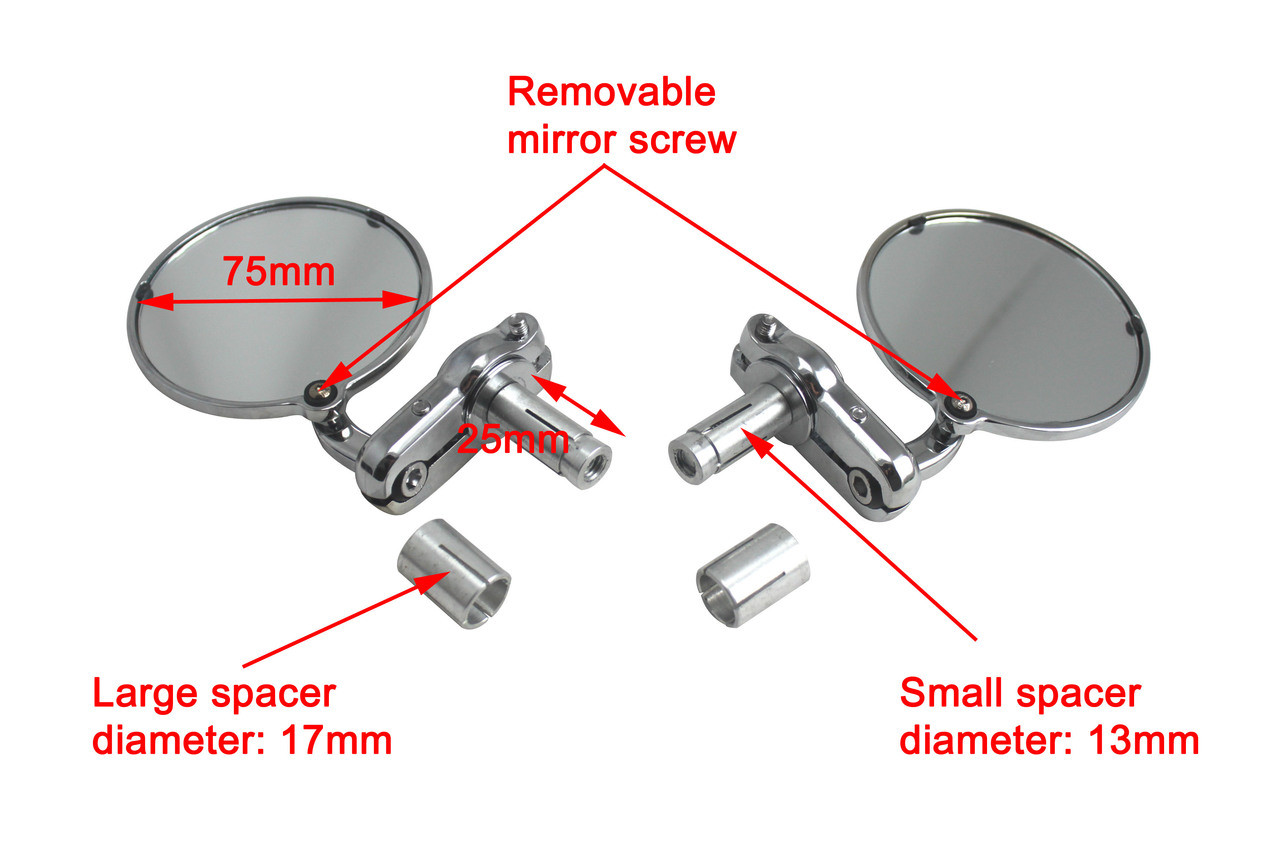 Pair of Chrome Round Bar End Motorcycle Motorbike Mirrors