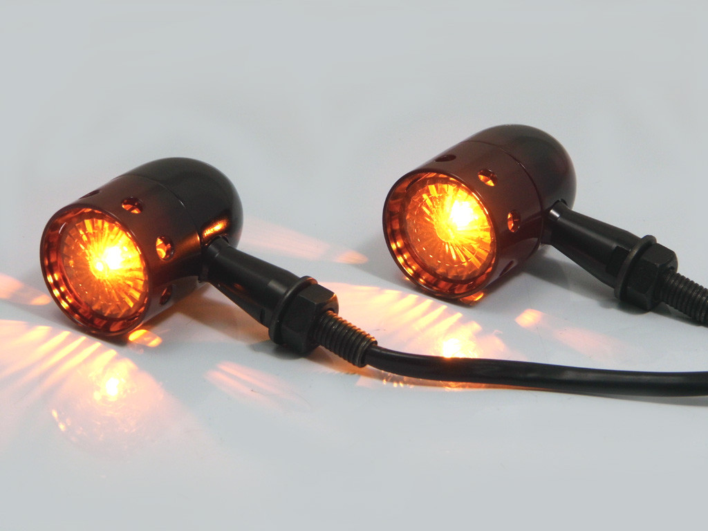 Pair Bullet Indicators Cafe Racer Motorcycle Bike Black Smooth Bobber Chopper | UK
