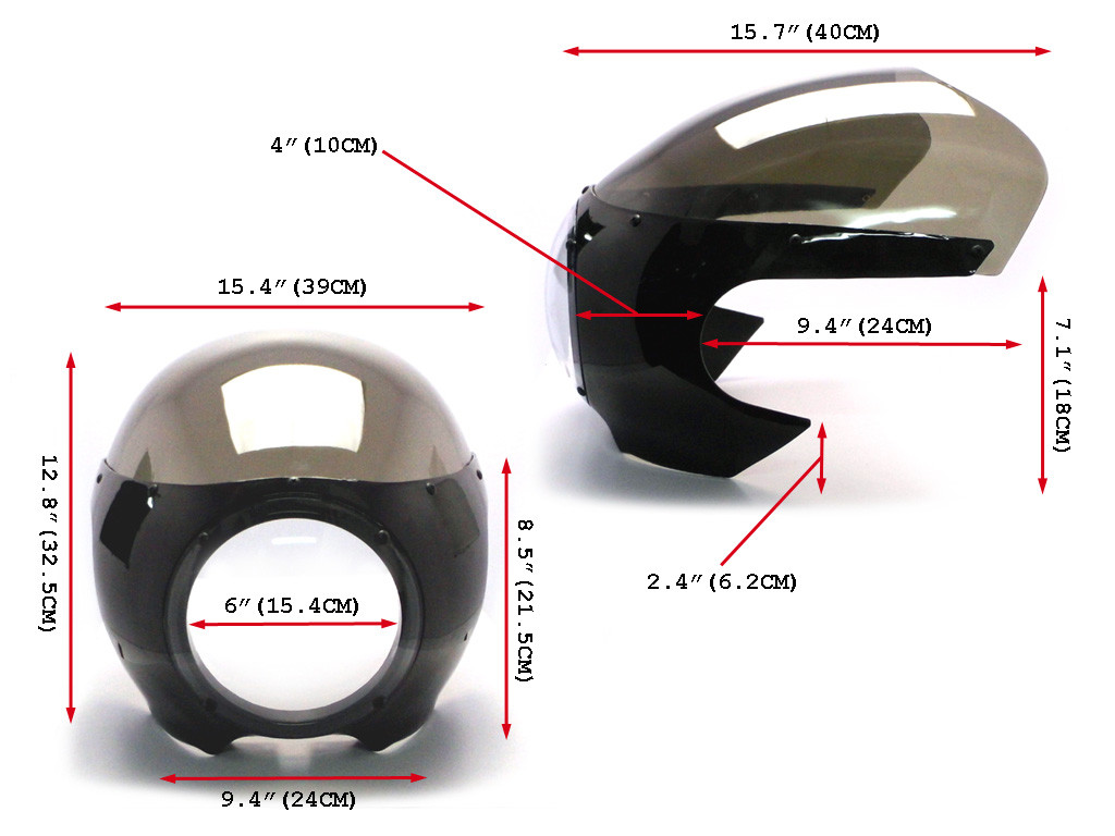 BLACK Universal Classic Cafe Racer Headlight Fairing Cowl with Tinted