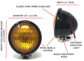 4.75" 120mm BLACK Bates E-marked Yellow Metal Motorcycle Motorbike Headlight 4.75" 120mm BLACK Bates E-marked Yellow Metal Motorcycle Motorbike Headlight