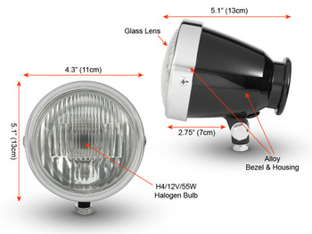 4.5" Vintage Style Custom Retro Motorbike Motorcycle Gloss Black & Chrome Bezel Headlight 4.5" Vintage Style Custom Retro Motorbike Motorcycle Gloss Black & Chrome Bezel Headlight