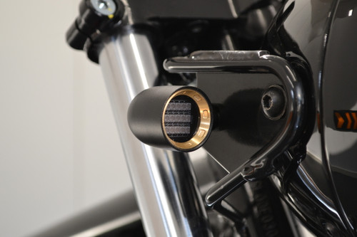 Black with Gold Bezel Mini LED Motorbike Indicators - CNC Aluminium - PAIR