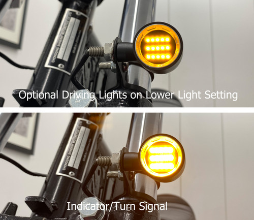 Black with Chrome Bezel Mini LED Motorbike Indicators - CNC Aluminium - PAIR