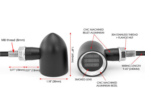 Black with Chrome Bezel Mini LED Motorbike Indicators - CNC Aluminium - PAIR
