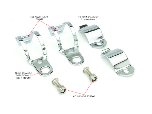 Chrome Adjustable Fork Mount Indicator Relocation Brackets - 31 mm-36 mm