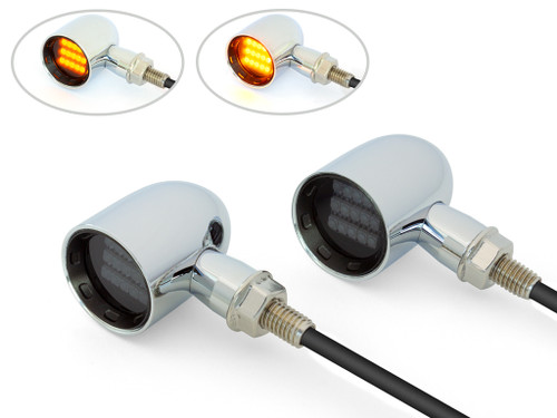 Chrome Mini LED Motorbike Indicators - CNC Aluminium with Black Bezel - PAIR Chrome Mini LED Motorbike Indicators - CNC Aluminium with Black Bezel - PAIR