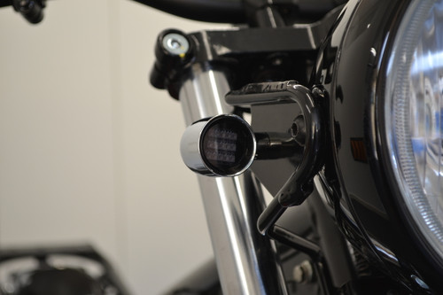 Chrome Mini LED Motorbike Indicators - CNC Aluminium with Black Bezel - PAIR
