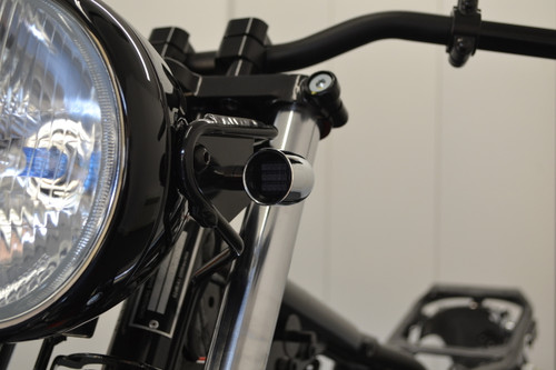 Chrome Mini LED Motorbike Indicators - CNC Aluminium with Black Bezel - PAIR