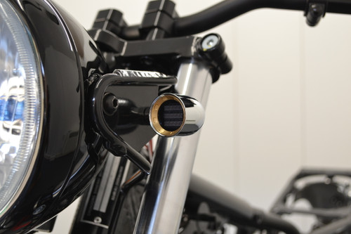 Chrome Mini LED Motorbike Indicators - CNC Aluminium with Brass Bezel - PAIR