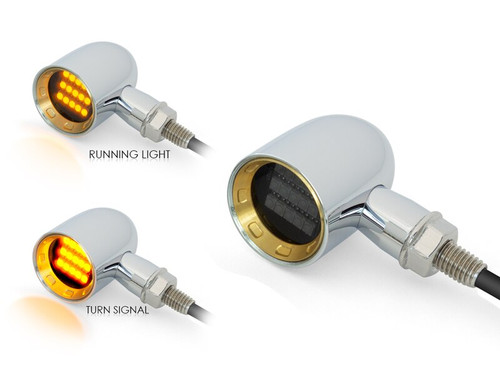 Chrome Mini LED Motorbike Indicators - CNC Aluminium with Brass Bezel - PAIR