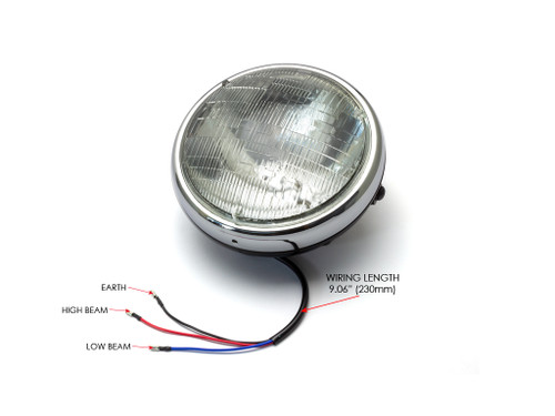 Motorbike 7.7" Headlight Black with Chrome Bezel 12V 55W Cafe Racer & Scrambler - SHALLOW