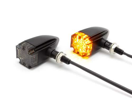 Motorbike LED Indicators - BLACK - Maltese Cross for Retro Project Custom Bikes Motorbike LED Indicators - BLACK - Maltese Cross for Retro Project Custom Bikes