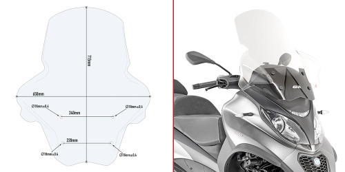 GIVI TRANSPARENT WINDSCREEN - D5613ST - PIAGGIO MP3 350 BUSINESS