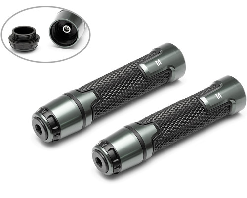 Grey Motorbike Hand Grips & Bar Ends for 22mm bars - Anodised Aluminium - High Quality