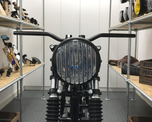 Motorbike 7.7" Headlight with Contrast Cut Prison Grill - 55W for Custom Retro Project