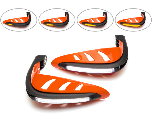 Motorbike Quad ATV Handguards - ORANGE with LED Indicators & BLUE Daytime Running Lights