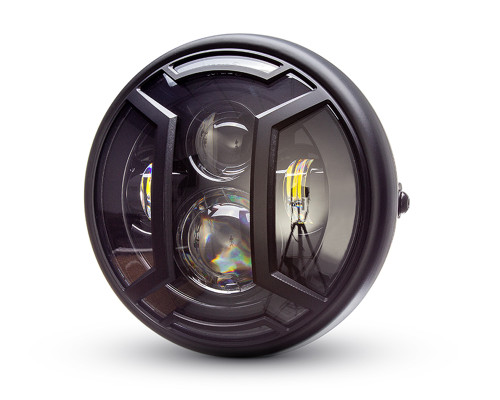 Motorbike Headlight LED 7.7" with Armour Grill for Retro Cafe Racer & Scrambler Motorbike Headlight LED 7.7" with Armour Grill for Retro Cafe Racer & Scrambler