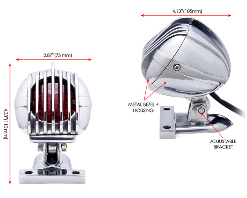 LED Stop & Tail Light With Prison Grill in Polished Aluminium for Retro Custom Project HOG