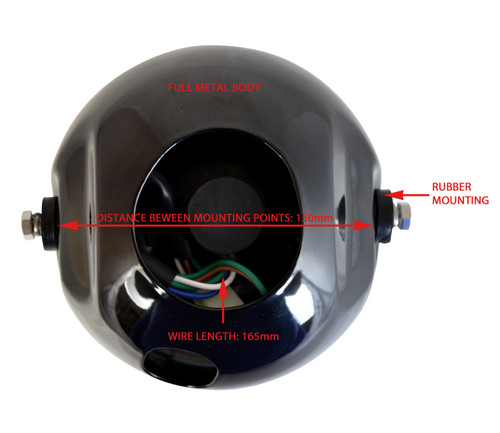 Motorcycle Headlight Black Metal With Chrome Bezel Custom Project Retro