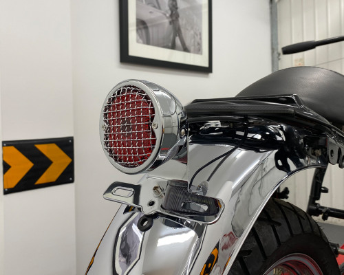 Retro LED Stop Tail Driving Light with Vintage Mesh Grill - Chrome