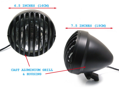 Motorbike Motorcycle 6 1/2" 6.5" Gloss Black Aluminium Universal Prison Style Custom Bike Headlight