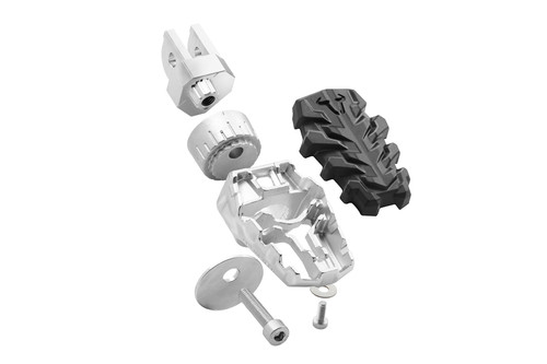 EVO footrest kit Silver/black. Honda/ BMW/ Triumph/ Voge models.