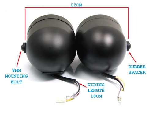Pair of Black Streetfighter Retro Trike Motorcycle Motorbike 35 Watt Headlights with 32-40mm Brackets