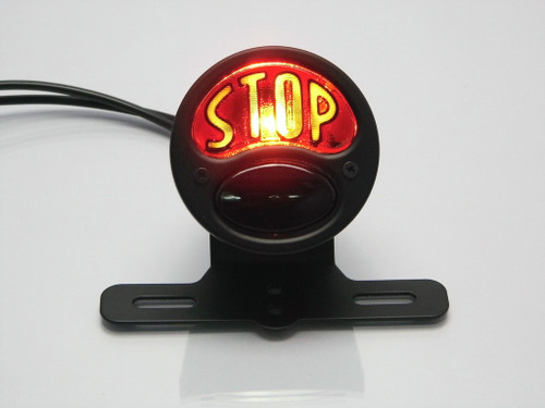 Black Vintage "STOP" Universal Motorcycle Motorbike Stop/Tail Light - Bulb Type
