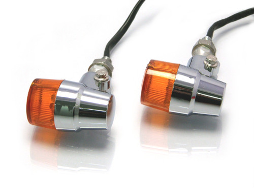 Pair of Chrome Alloy Retro LED Amber Lens Indicators for Motorbikes Motorcycles Trikes