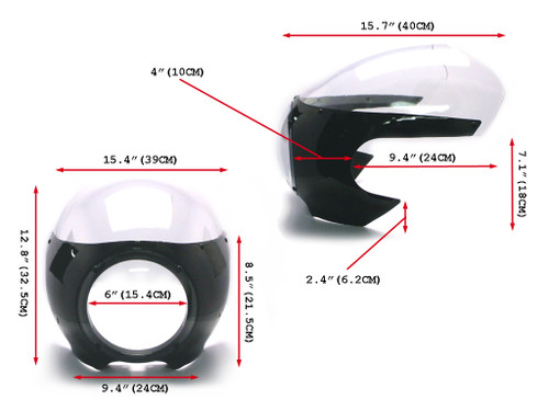 BLACK Universal Classic Cafe Racer Headlight Fairing Cowl with Clear Windshield