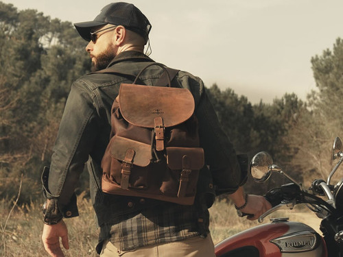 Brown Waxed Canvas Backpack By Longride CUS4027WBRO