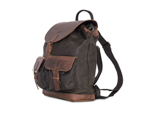 Khaki Waxed Canvas Backpack By Longride CUS4027WKHA Khaki Waxed Canvas Backpack By Longride CUS4027WKHA