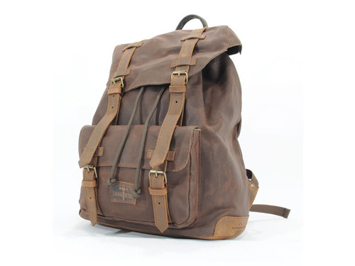Brown Waxed Canvas Backpack By Longride CUS4516WBRO Brown Waxed Canvas Backpack By Longride CUS4516WBRO