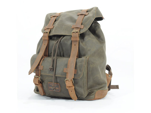 Khaki Waxed Canvas Backpack By Longride CUS4516WKHA