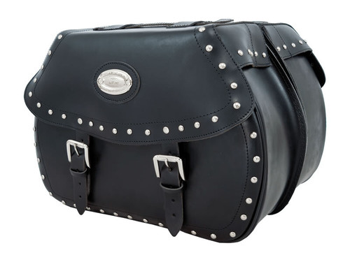 Black 24L Studded Leather Saddlebags By Longride HCL138A