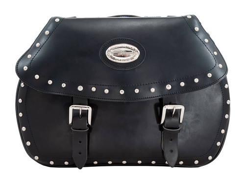 Black 24L Studded Leather Saddlebags By Longride HCL138A Black 24L Studded Leather Saddlebags By Longride HCL138A