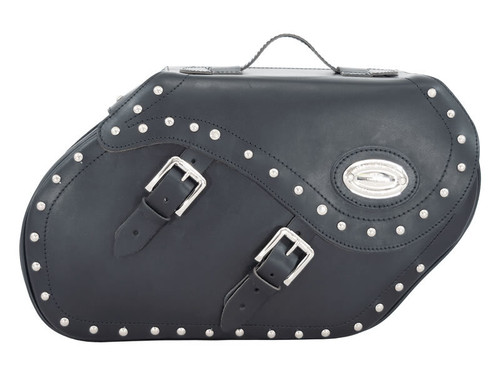 Black 34L Studded Leather Saddlebags By Longride HCL147A Black 34L Studded Leather Saddlebags By Longride HCL147A