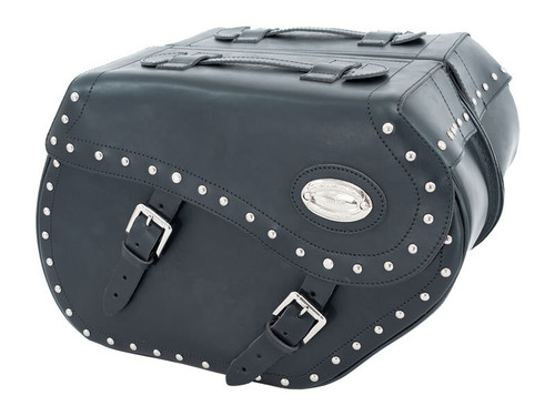 Black 44L Studded Leather Saddlebags By Longride HCL150A