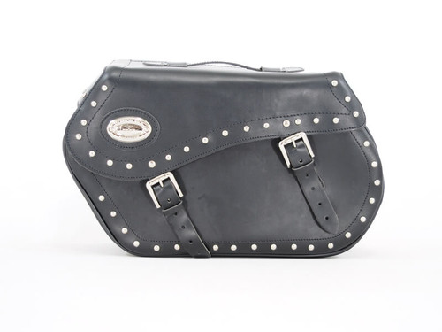 Black 43L Studded Leather Saddlebags By Longride HCL153A Black 43L Studded Leather Saddlebags By Longride HCL153A