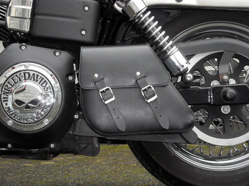 Black 5.8L Leather Swing Arm Bag By Longride CUS281