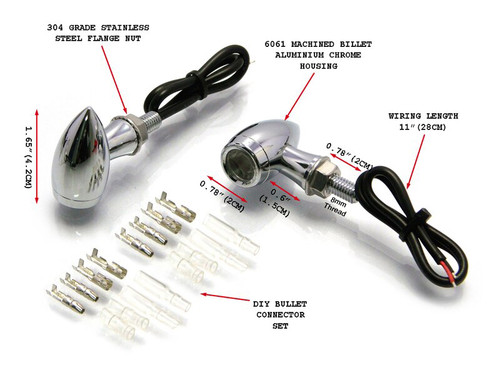 High Quality Chrome Mini Micro LED Motorcycle Motorbike Retro Indicators